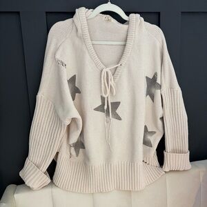 Pol Star Print Oversized Distressed Sweater